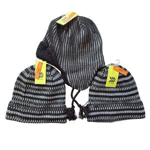 All In Motion Adult Winter Knit Striped Beanie Set OSFM Black/Grey Warm (3-Pk)